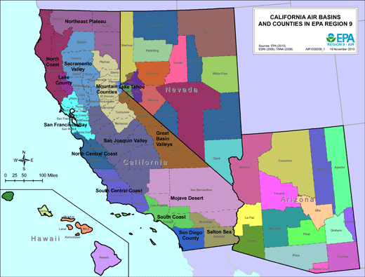 California Air Basins and Counties in EPA Region 9