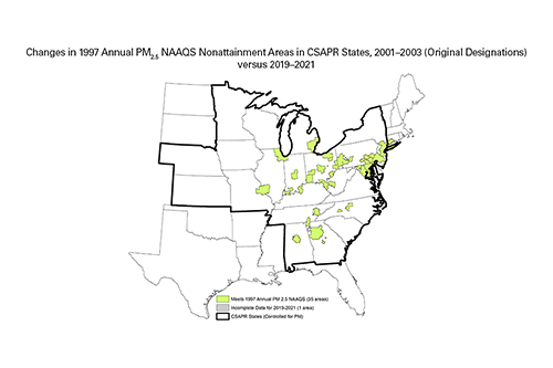 Changes in the 1997 Annual PM₂.₅ NAAQS Nonattainment Areas in CSAPR States, 2001–2003 (Original Designations) versus 2018–2018