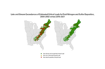 Lake and Stream Exceedances of Estimated Critical Loads for Total Nitrogen and Sulfur Deposition, 2000–2002 versus 2019–2021