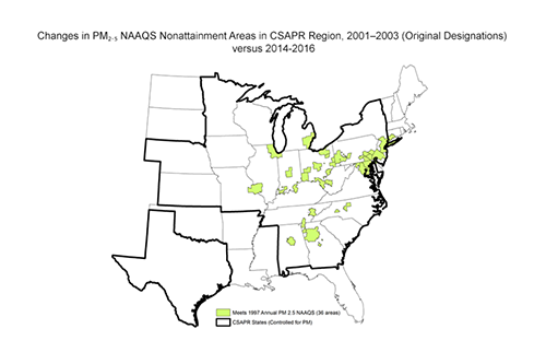 Changes in PM₂.₅ NAAQS Nonattainment Areas in the CSAPR Region, 2001–2003 (Original Designations) versus 2014–2016