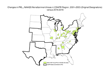 Changes in PM₂.₅ NAAQS Nonattainment Areas in the CSAPR Region, 2001–2003 (Original Designations) versus 2014–2016
