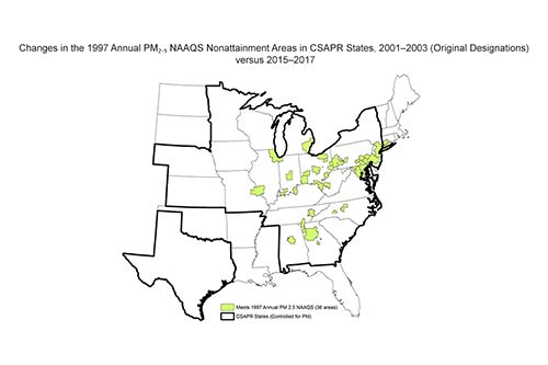 Changes in the 1997 Annual PM₂.₅ NAAQS Nonattainment Areas in CSAPR States, 2001–2003 (Original Designations) versus 2015–2017