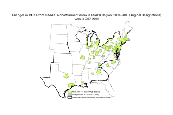 Changes in 1997 Ozone NAAQS Nonattainment Areas in CSAPR Region, 2001–2003 (Original Designations) versus 2017–2019