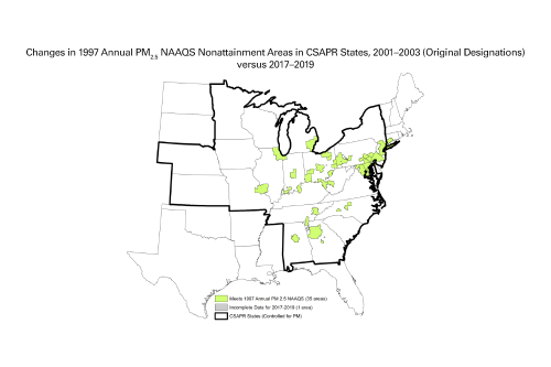 Changes in the 1997 Annual PM₂.₅ NAAQS Nonattainment Areas in CSAPR States, 2001–2003 (Original Designations) versus 2016–2018