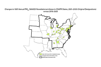 Changes in the 1997 Annual PM₂.₅ NAAQS Nonattainment Areas in CSAPR States, 2001–2003 (Original Designations) versus 2018–2020