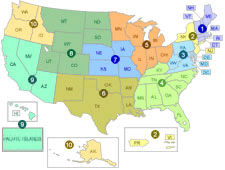 sample map showing USA map organized by EPA regions