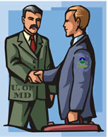 Two people shaking hands.  One is from EPA and the other is from the University of Maryland 
