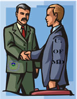Two people shaking hands, one EPA logo and the other with the text "U. of MD"