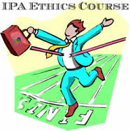 Person crossing finish line, caption reads "IPA Ethics Course"
