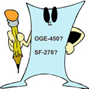 Paper with text, "OGE-450? SF-278?"