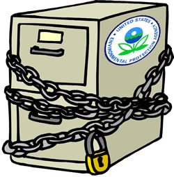 Cabinet with EPA logo, chain and lock