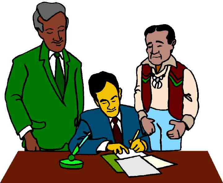Negotiaters signing a treaty