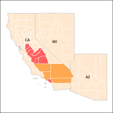 Map showing PM2.5 designations for 1997 standard for Region 9