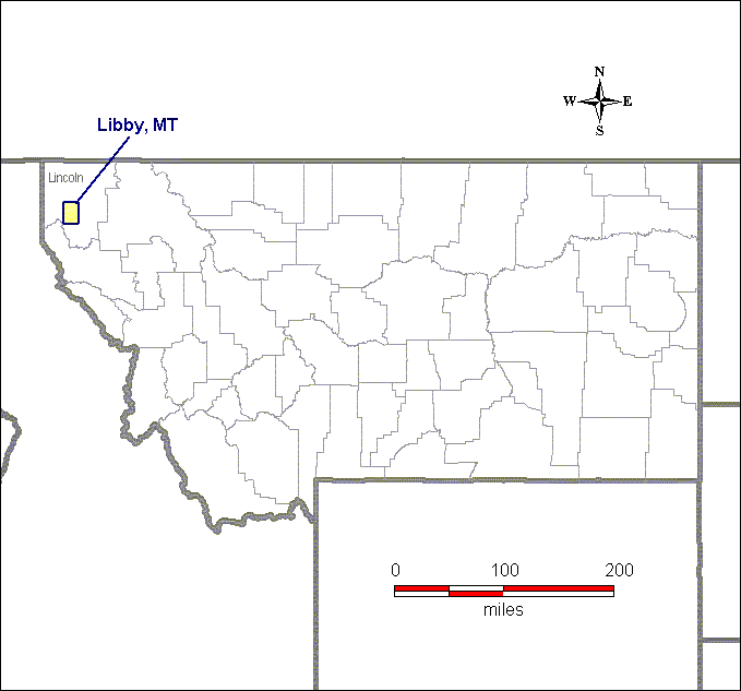 The map shows that part of Lincoln County comprises the Libby nonattainment area.  The remainder of the state has not been designated nonattainment.