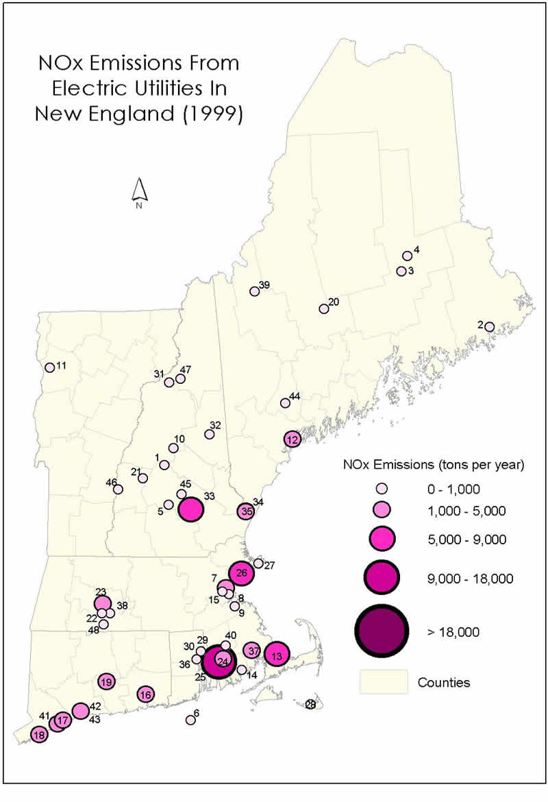 NOx Emissions from Electric Utiliies in New England (1999)