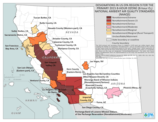 Map of Region 9 Ozone Attainment Designations for the 8-hour Standard