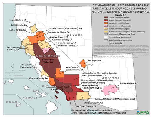 Map of Region 9 Ozone Attainment Designations for the 8-hour Standard