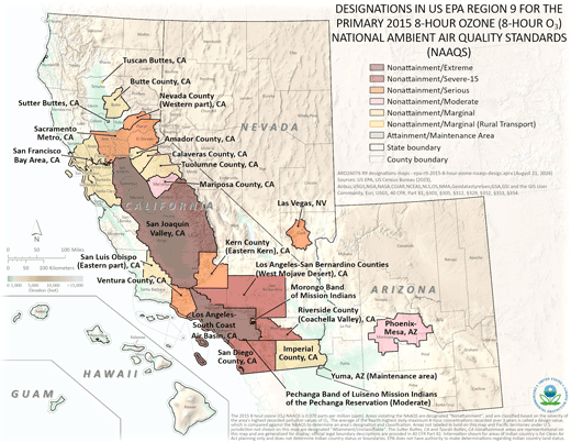 Designations in EPA's Pacific Southwest (Region 9) for the Primary  2015 8-Hour Oone (8-Hour O3) National Ambient Air Qaulity Standards (NAAQS)