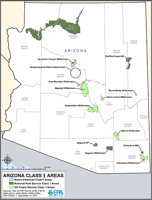Map of Arizona Federal Class 1 Areas