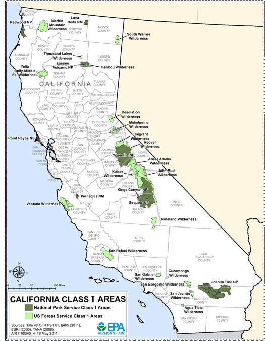 Map of California Federal Class 1 Areas