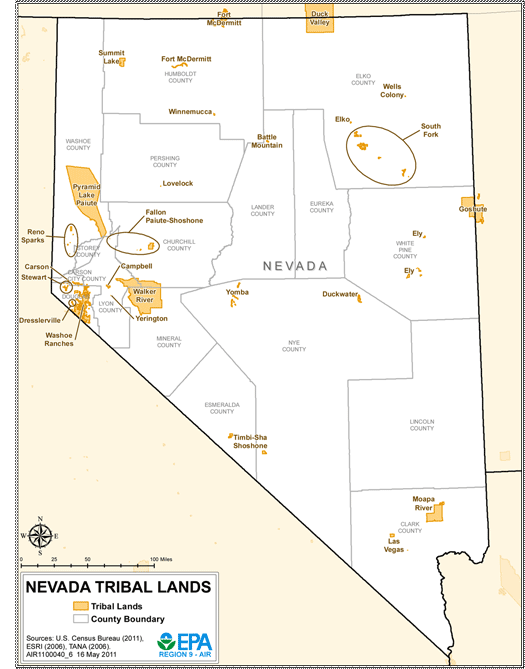 Nevada Indian Reservations Map Nevada Tribal Lands, Maps, Air Quality Analysis | Pacific 