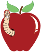 Illustration of a red apple with a worm  coming out of it for the Teachers' section.