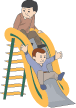 Illustration of two kids going down a slide.