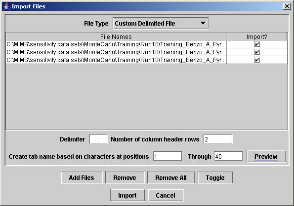 Screenshot of Import Files dialog