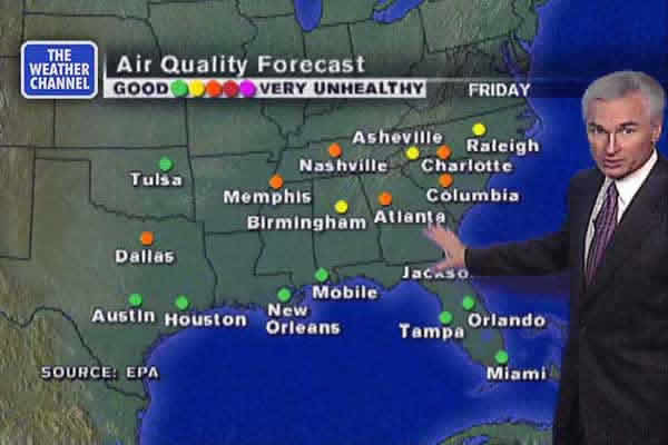 Photograph of Nick Walker of The Weather Channel giving air quality forecast.