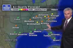 Photograph of Nick Walker of The Weather Channel giving air quality forecast.