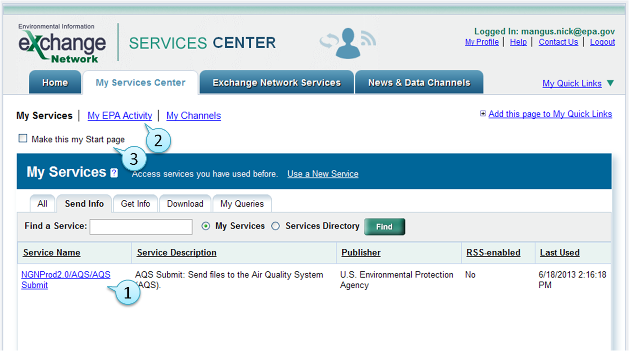 ENSC my services screen